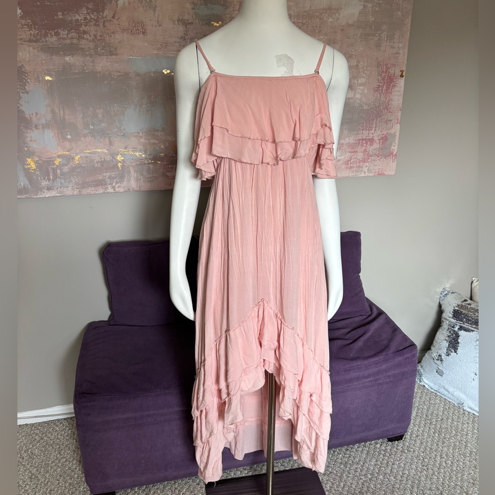 Solitaire Blush High Low Dress‎ with Top & Bottom ruffle Size Large